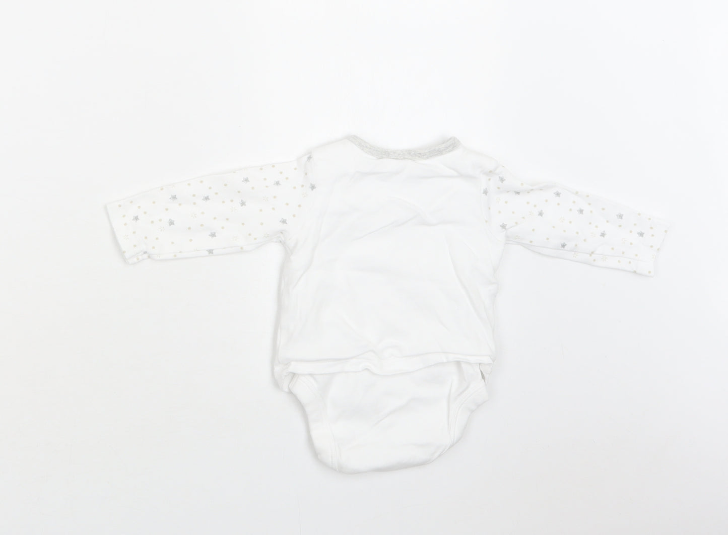 M & Co Baby White Geometric Cotton Romper One-Piece Size 6-9 Months  Snap - Star Print