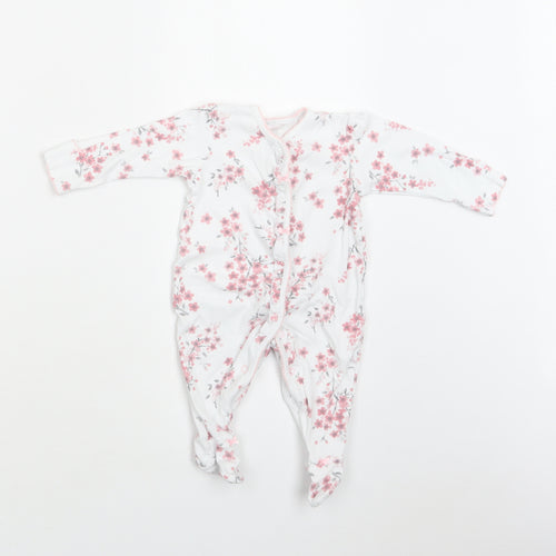 George Baby White Floral Cotton Babygrow One-Piece Size 3-6 Months  Snap