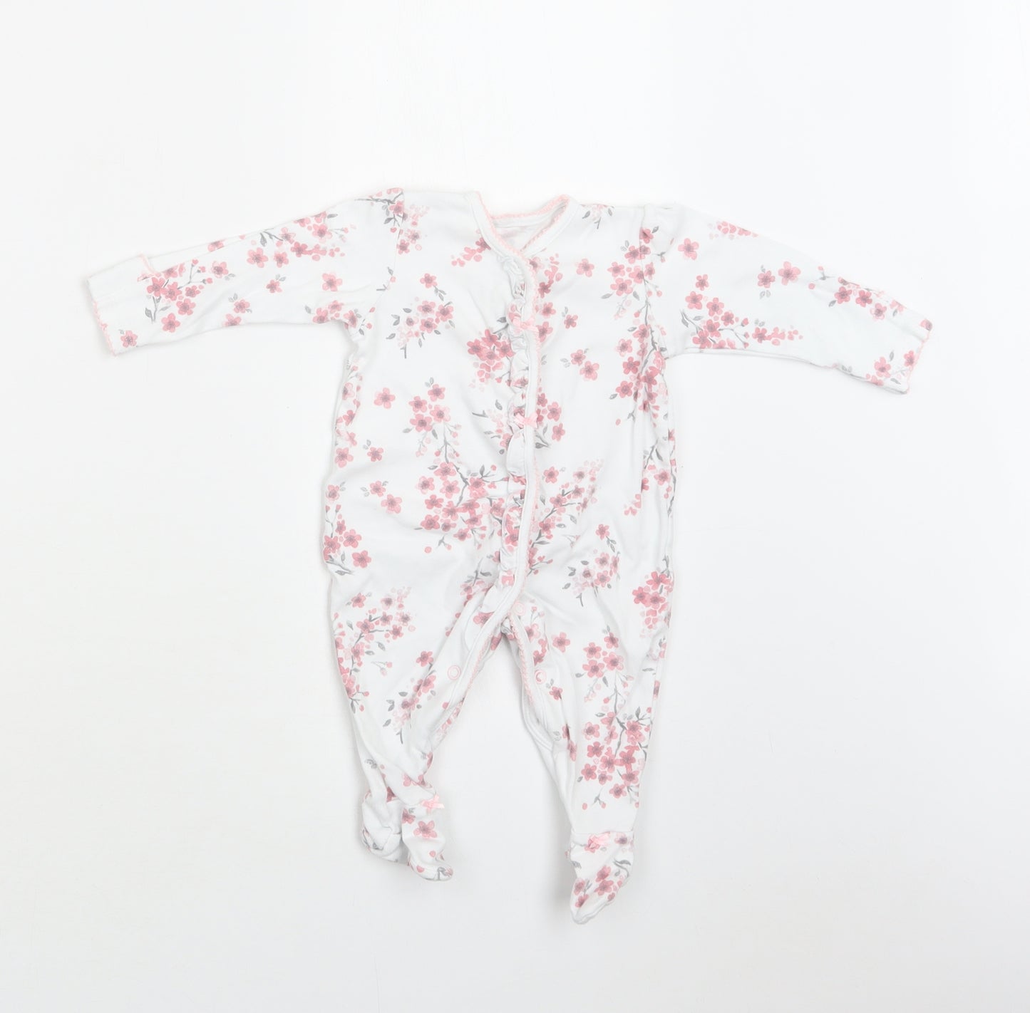 George Baby White Floral Cotton Babygrow One-Piece Size 3-6 Months  Snap