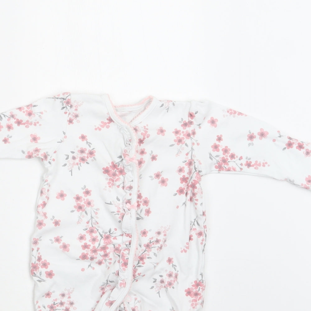 George Baby White Floral Cotton Babygrow One-Piece Size 3-6 Months  Snap