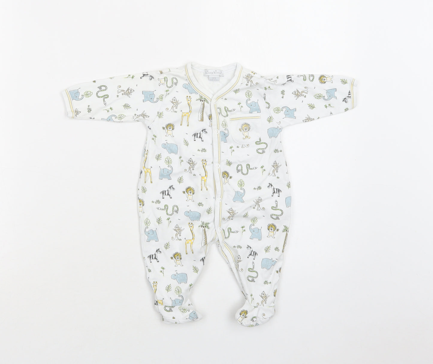 Kissy Kissy Baby White Geometric Cotton Babygrow One-Piece Size 3-6 Months  Snap - Cute Animals Print