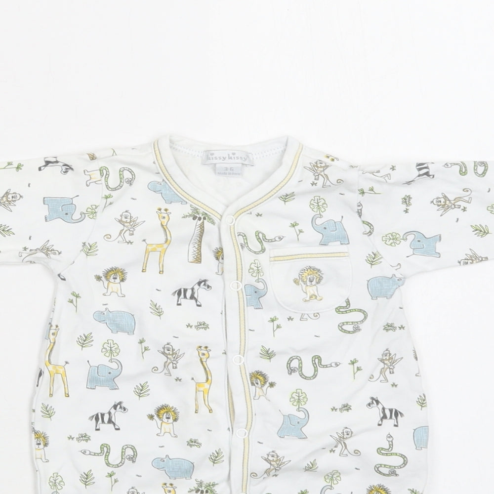 Kissy Kissy Baby White Geometric Cotton Babygrow One-Piece Size 3-6 Months  Snap - Cute Animals Print