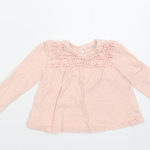 F&F Baby Pink Polka Dot Cotton Basic Blouse Size 9-12 Months Crew Neck Button