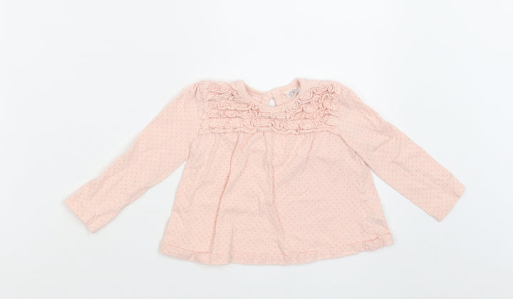 F&F Baby Pink Polka Dot Cotton Basic Blouse Size 9-12 Months Crew Neck Button