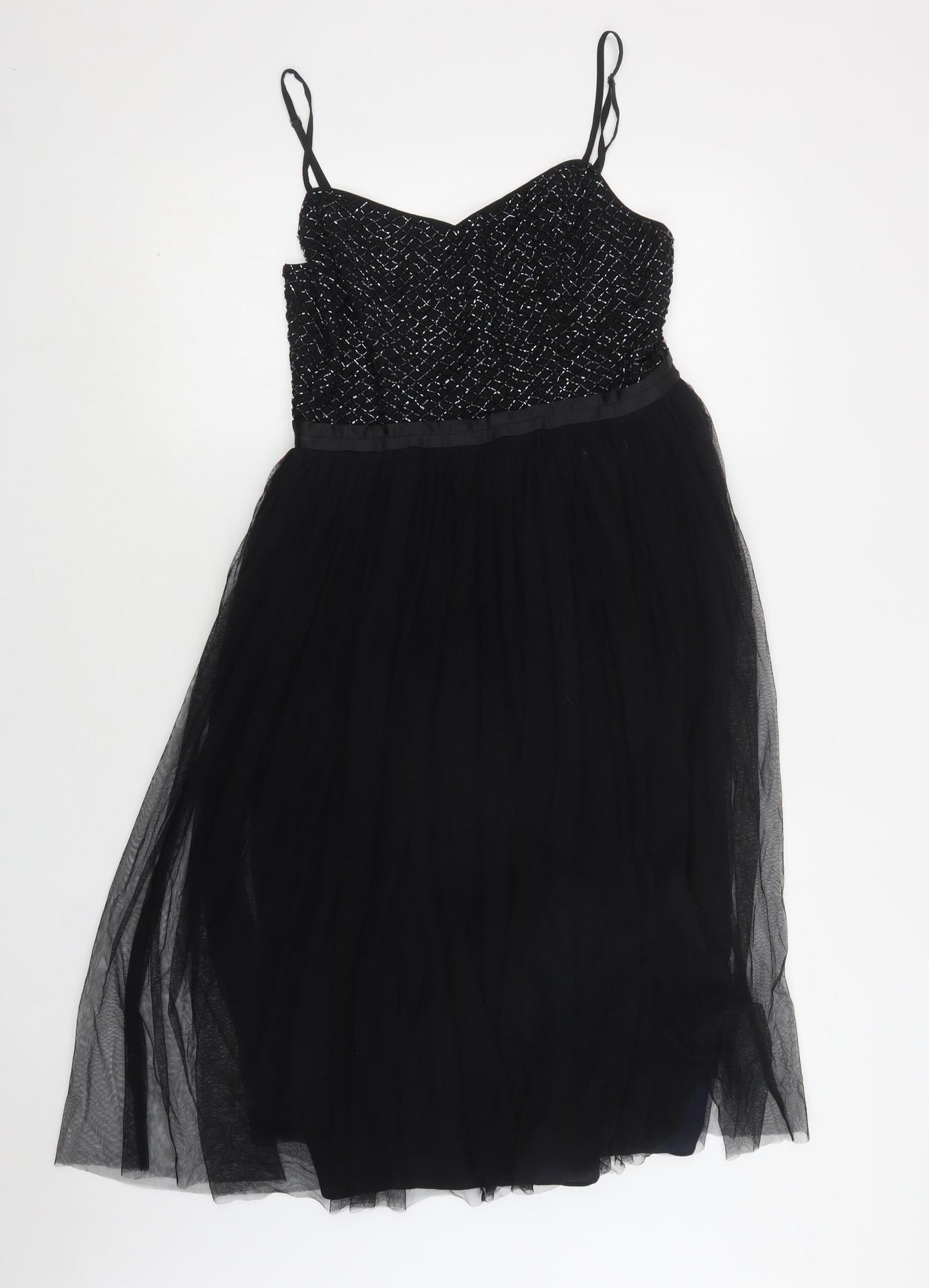 Needle & Thread Womens Black  Nylon Fit & Flare  Size 12  V-Neck Zip