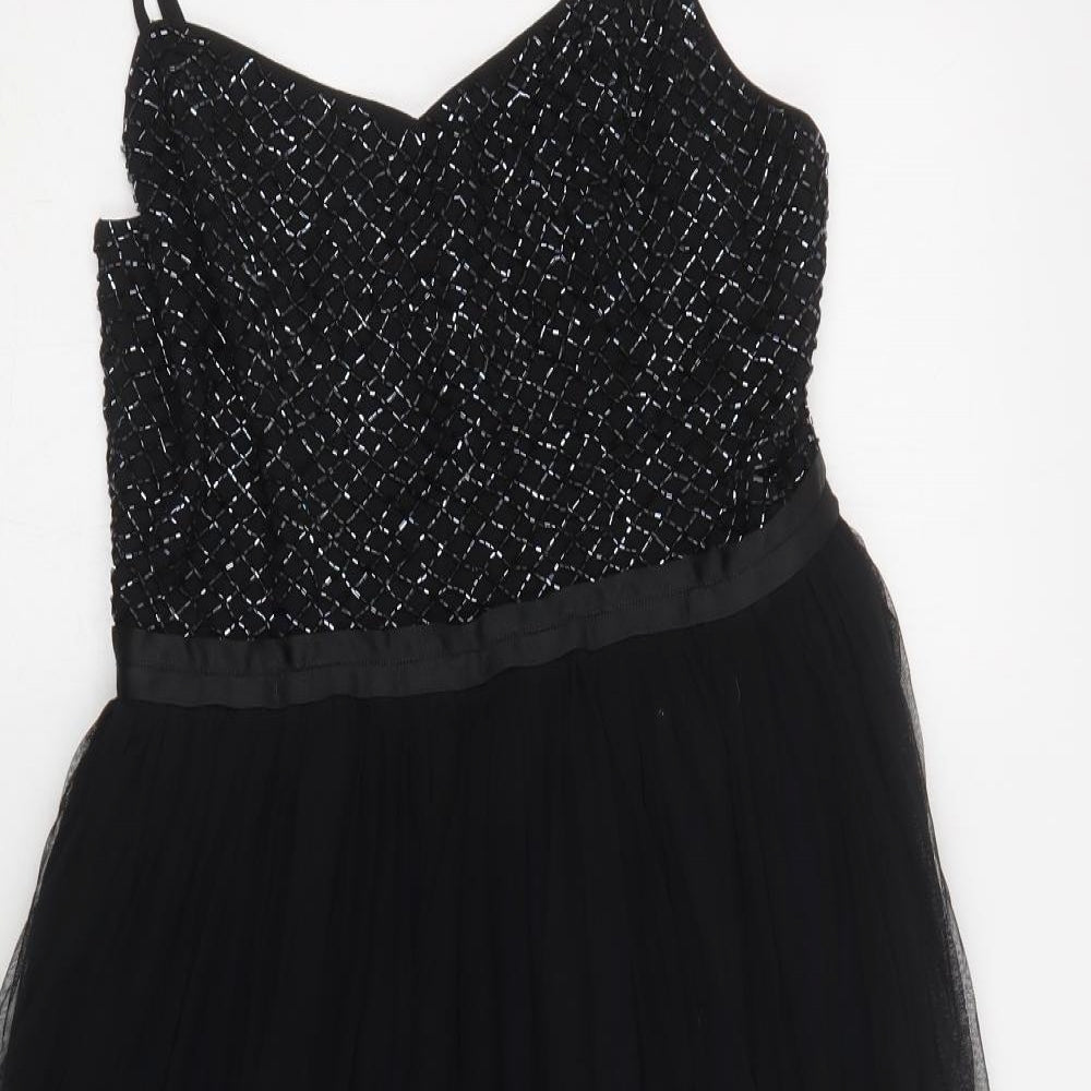 Needle & Thread Womens Black  Nylon Fit & Flare  Size 12  V-Neck Zip