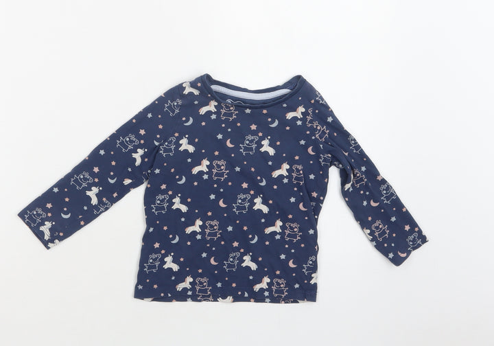 M&S Baby Blue Geometric Cotton Basic Blouse Size 18-24 Months Crew Neck - Peppa Pig