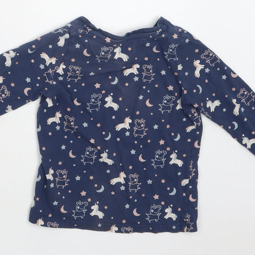 M&S Baby Blue Geometric Cotton Basic Blouse Size 18-24 Months Crew Neck  - Peppa Pig