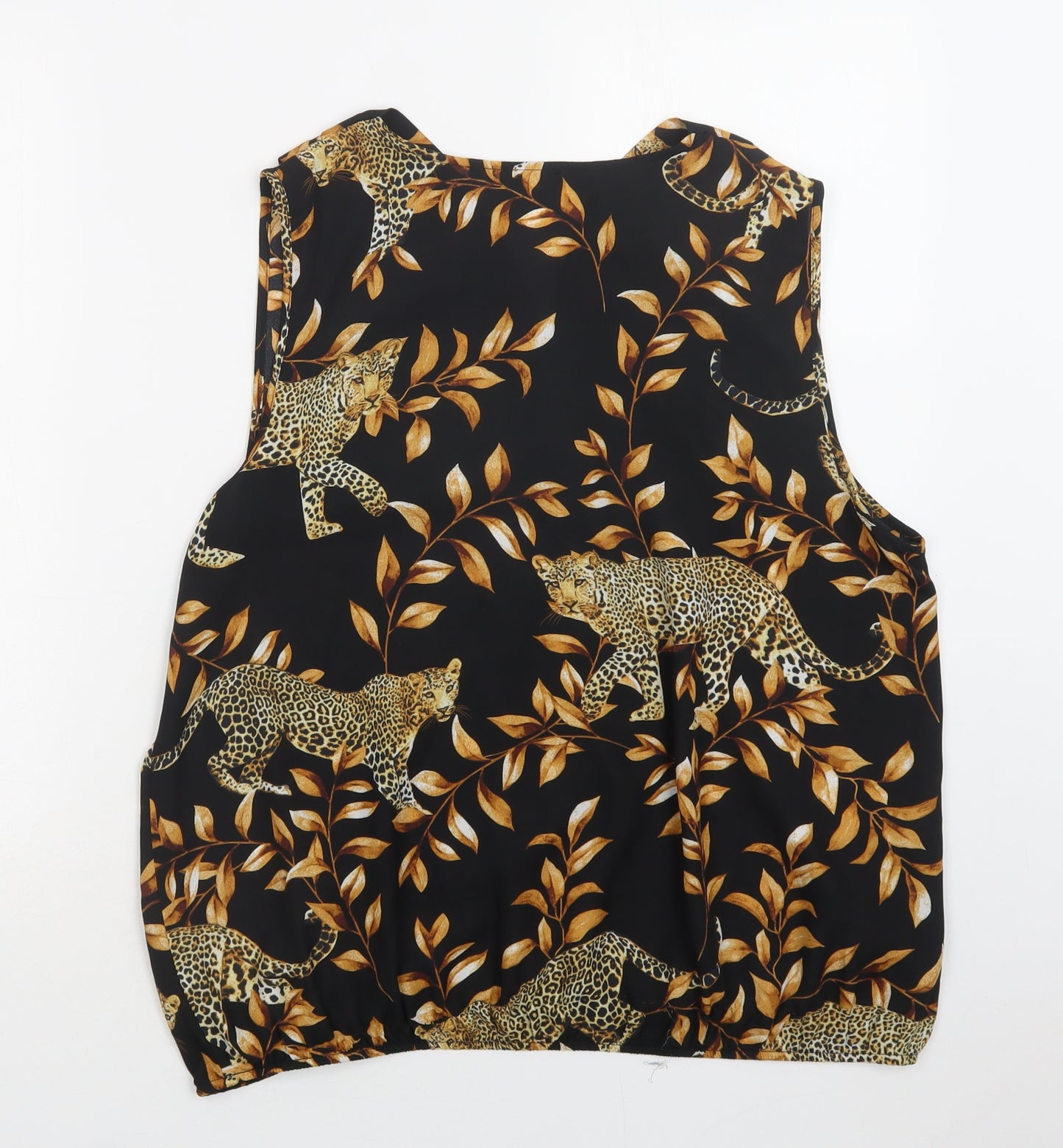 George Womens Black Floral Polyester Basic Blouse Size 16 V-Neck