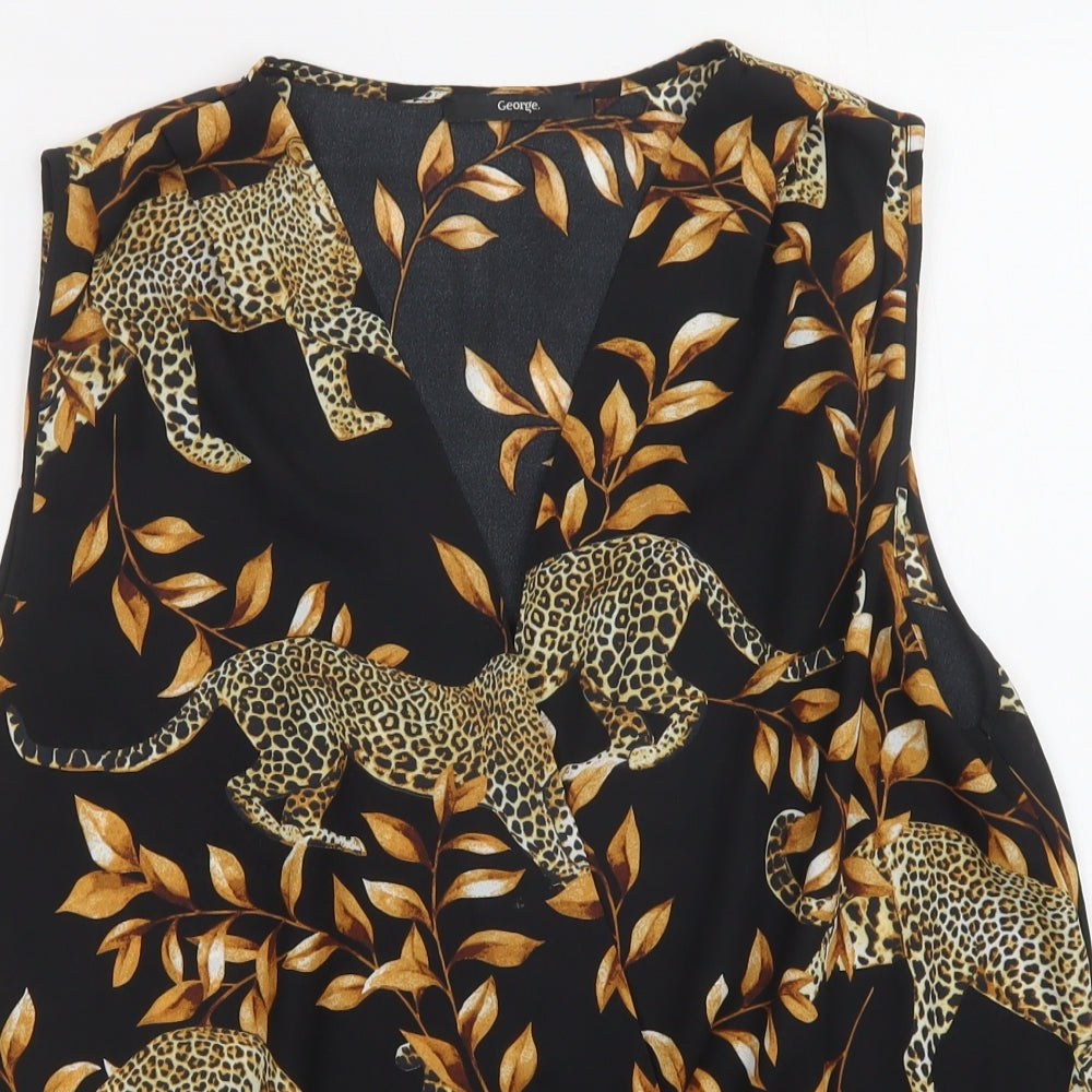 George Womens Black Floral Polyester Basic Blouse Size 16 V-Neck