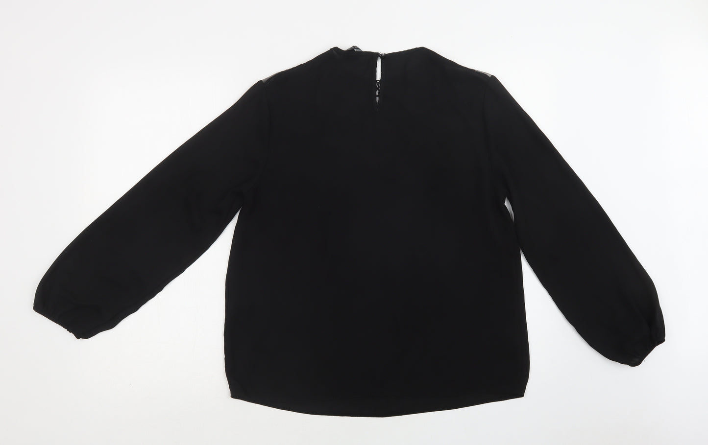 New Look Womens Black  Polyester Basic Blouse Size 14 Round Neck - Lace Detail