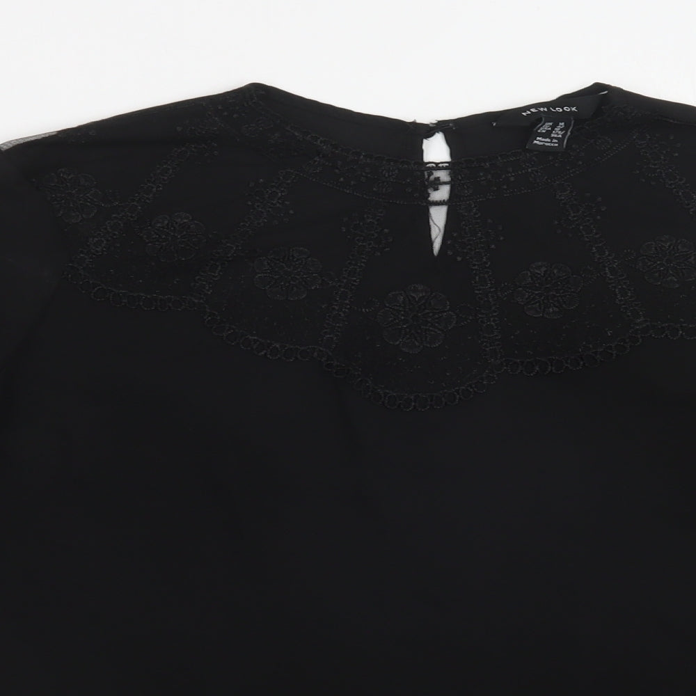 New Look Womens Black  Polyester Basic Blouse Size 14 Round Neck - Lace Detail
