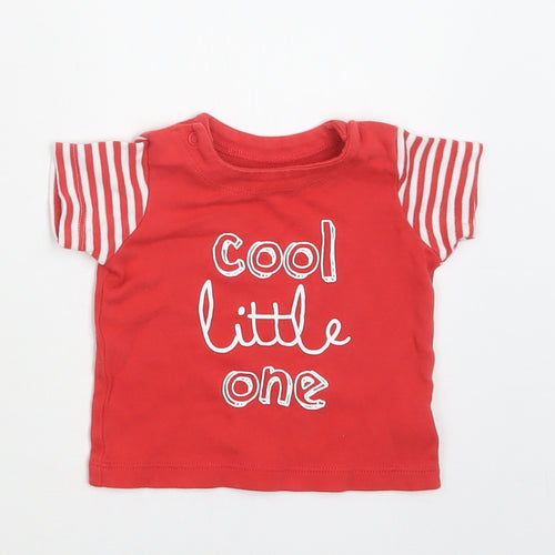 Mothercare Baby Red Striped Cotton Basic T-Shirt Size 0-3 Months Crew Neck Snap - Cool