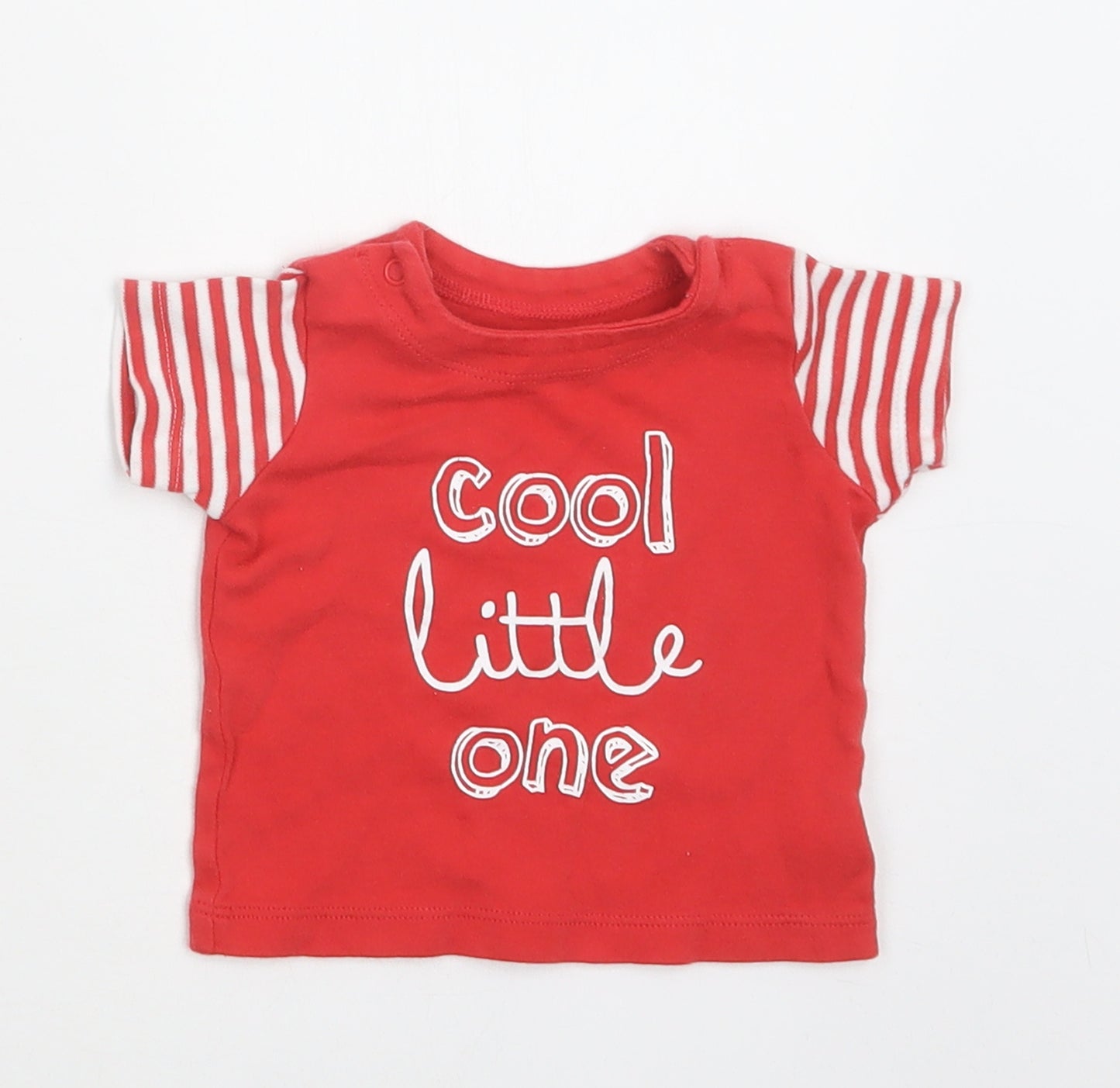 Mothercare Baby Red Striped Cotton Basic T-Shirt Size 0-3 Months Crew Neck Snap - Cool