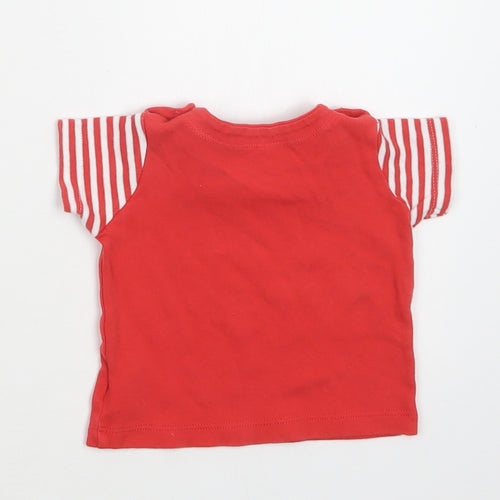 Mothercare Baby Red Striped Cotton Basic T-Shirt Size 0-3 Months Crew Neck Snap - Cool