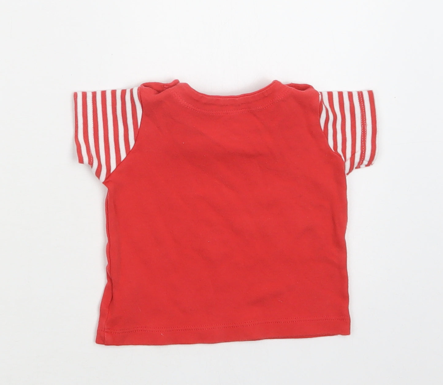 Mothercare Baby Red Striped Cotton Basic T-Shirt Size 0-3 Months Crew Neck Snap - Cool