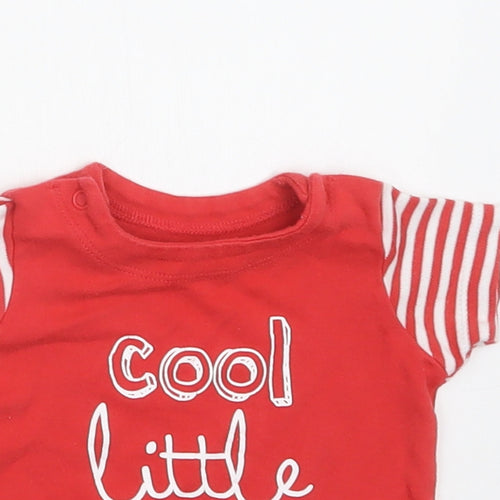 Mothercare Baby Red Striped Cotton Basic T-Shirt Size 0-3 Months Crew Neck Snap - Cool