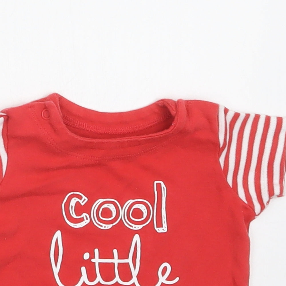 Mothercare Baby Red Striped Cotton Basic T-Shirt Size 0-3 Months Crew Neck Snap - Cool