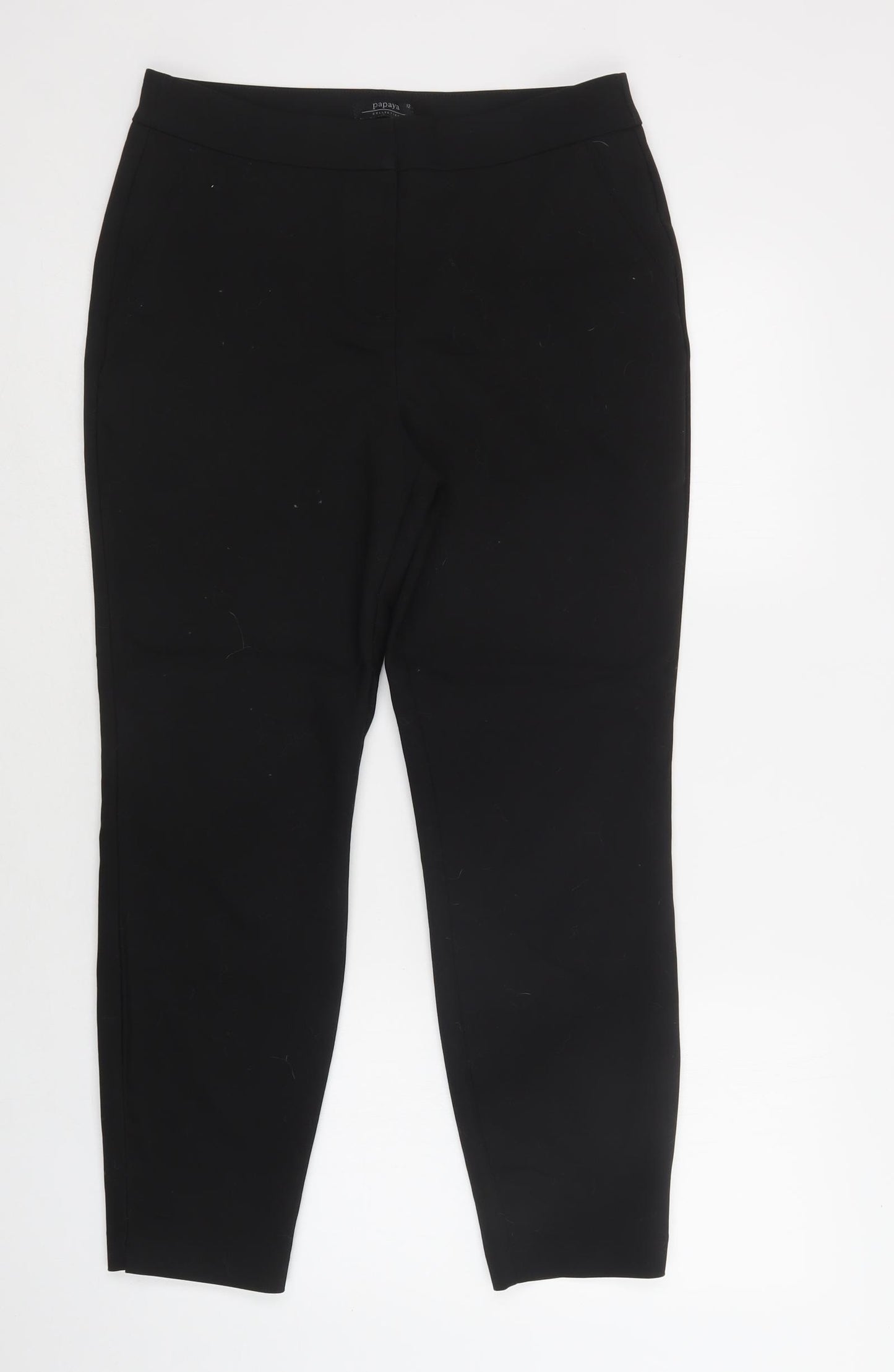 Papaya Womens Black  Polyester Dress Pants Trousers Size 12 L27 in Regular Hook & Loop