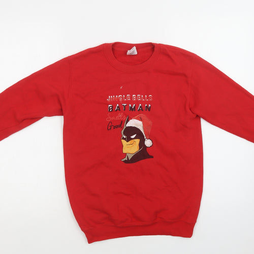 Fruit of the Loom Boys Red  Cotton Shrug Sweatshirt Size 10-11 Years   - Batman Christmas