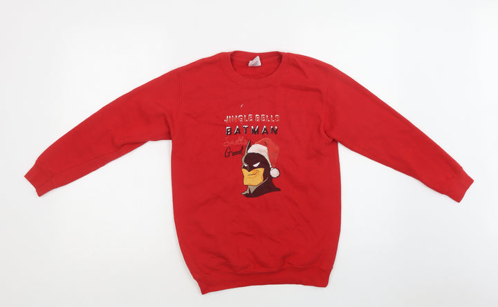 Fruit of the Loom Boys Red Cotton Shrug Sweatshirt Size 10-11 Years - Batman Christmas
