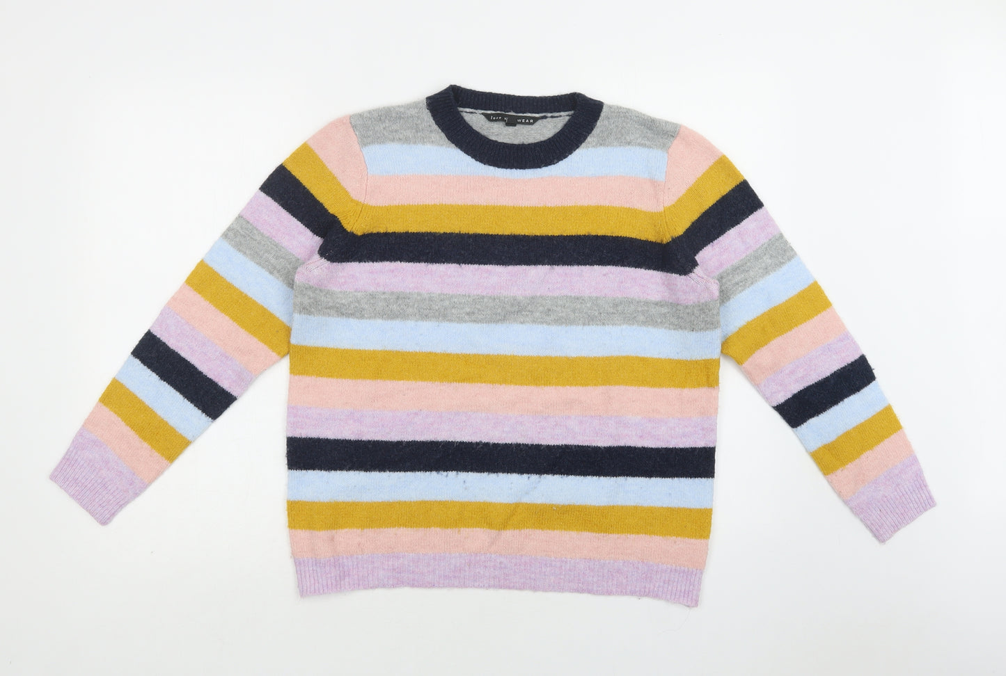 Bonmarché Womens Multicoloured Crew Neck Striped Acrylic Pullover Jumper Size 14