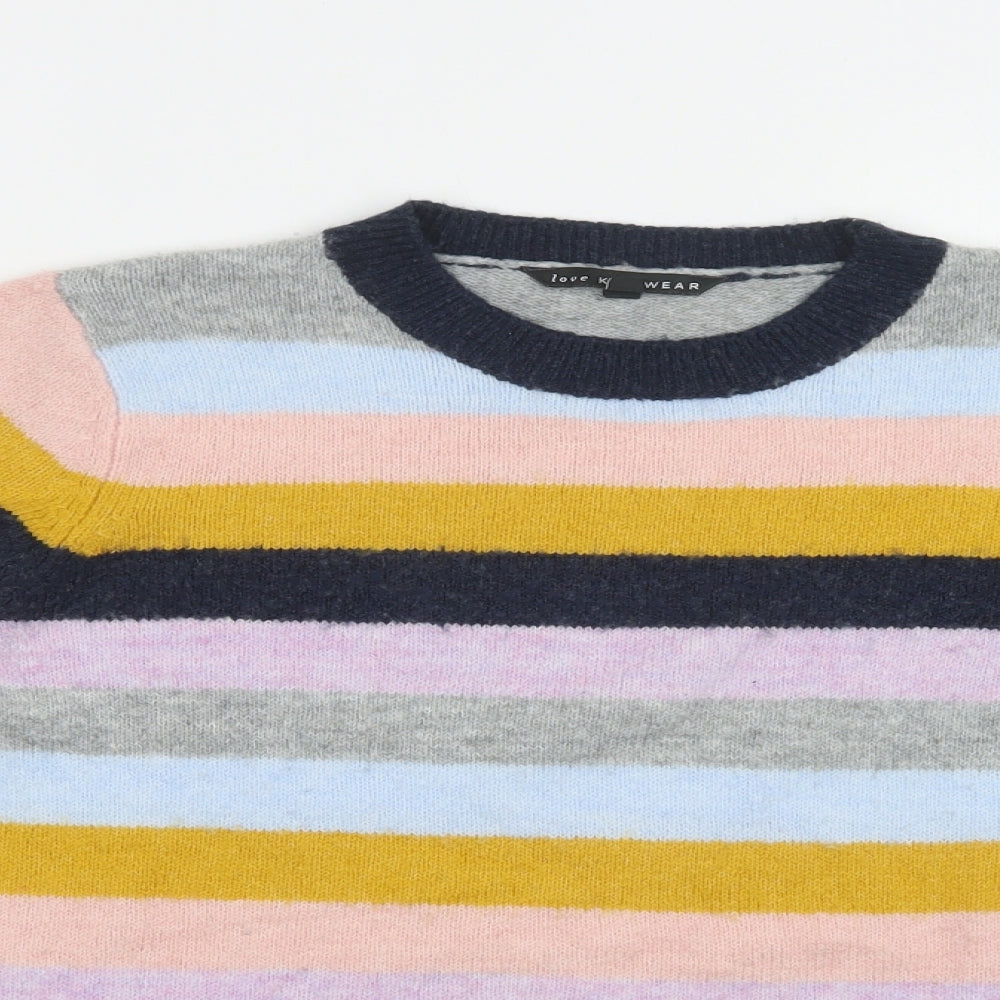 Bonmarché Womens Multicoloured Crew Neck Striped Acrylic Pullover Jumper Size 14