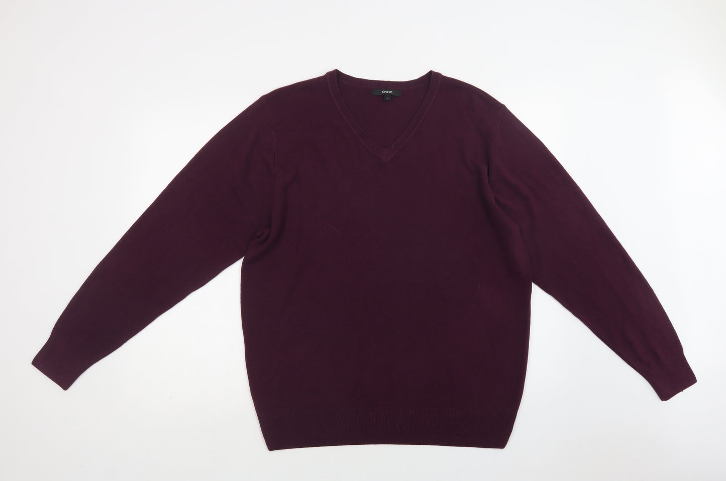 George Mens Purple V-Neck  Acrylic Pullover Jumper Size L
