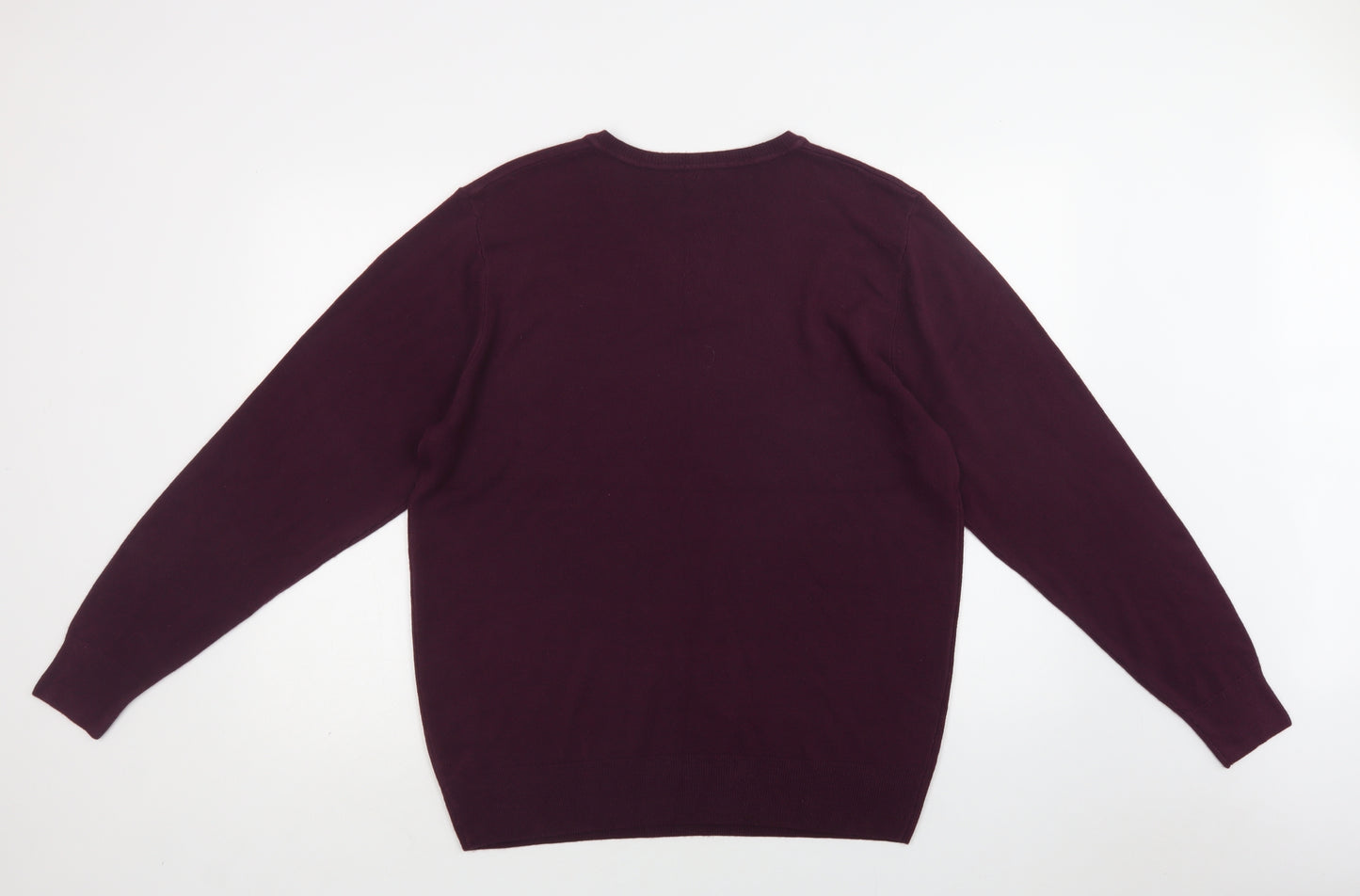 George Mens Purple V-Neck  Acrylic Pullover Jumper Size L