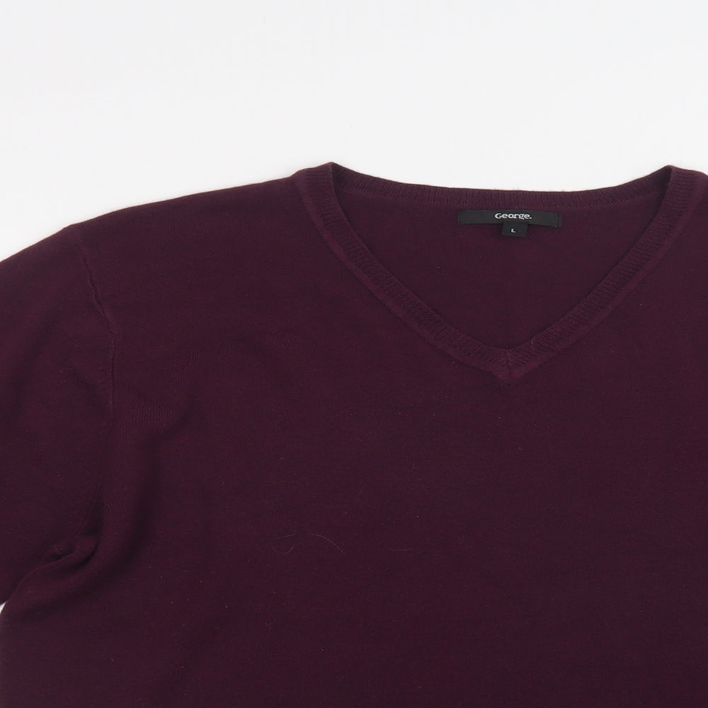 George Mens Purple V-Neck  Acrylic Pullover Jumper Size L