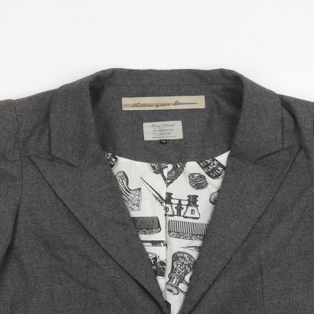 River Island Womens Grey   Military Jacket Blazer Size 16  Hook & Eye