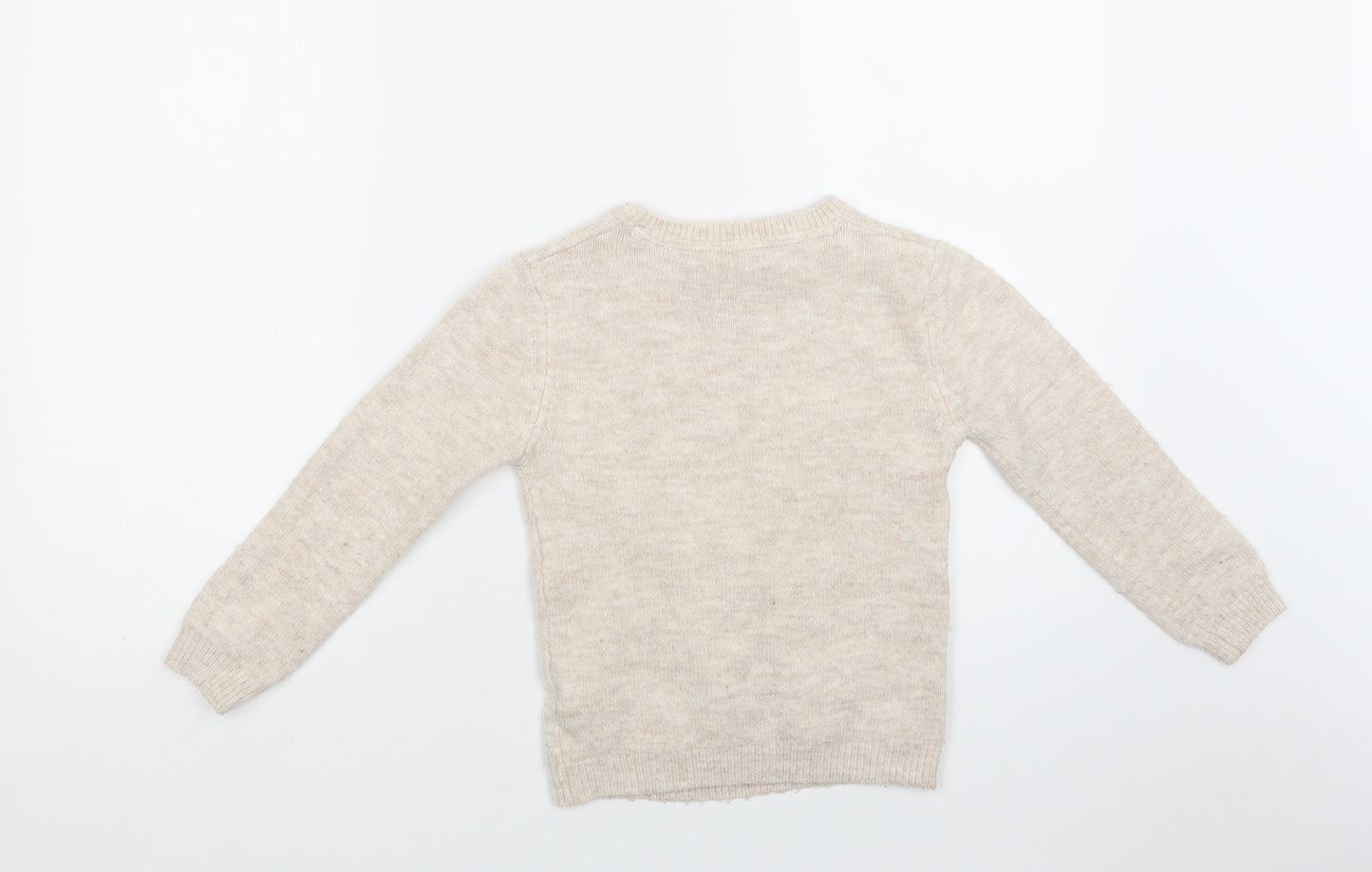 Primark Girls Beige Crew Neck  Acetate Pullover Jumper Size 6-7 Years   - Bunny