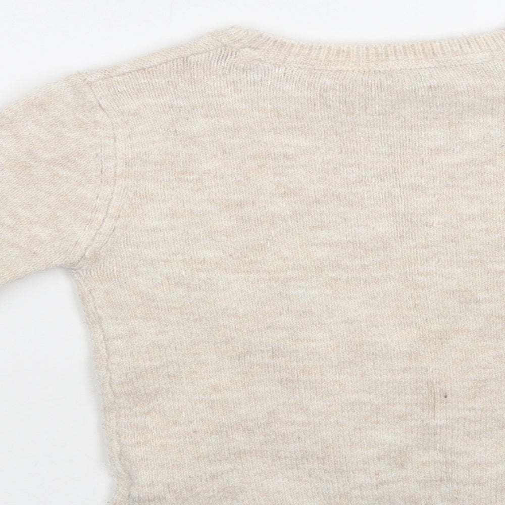 Primark Girls Beige Crew Neck  Acetate Pullover Jumper Size 6-7 Years   - Bunny