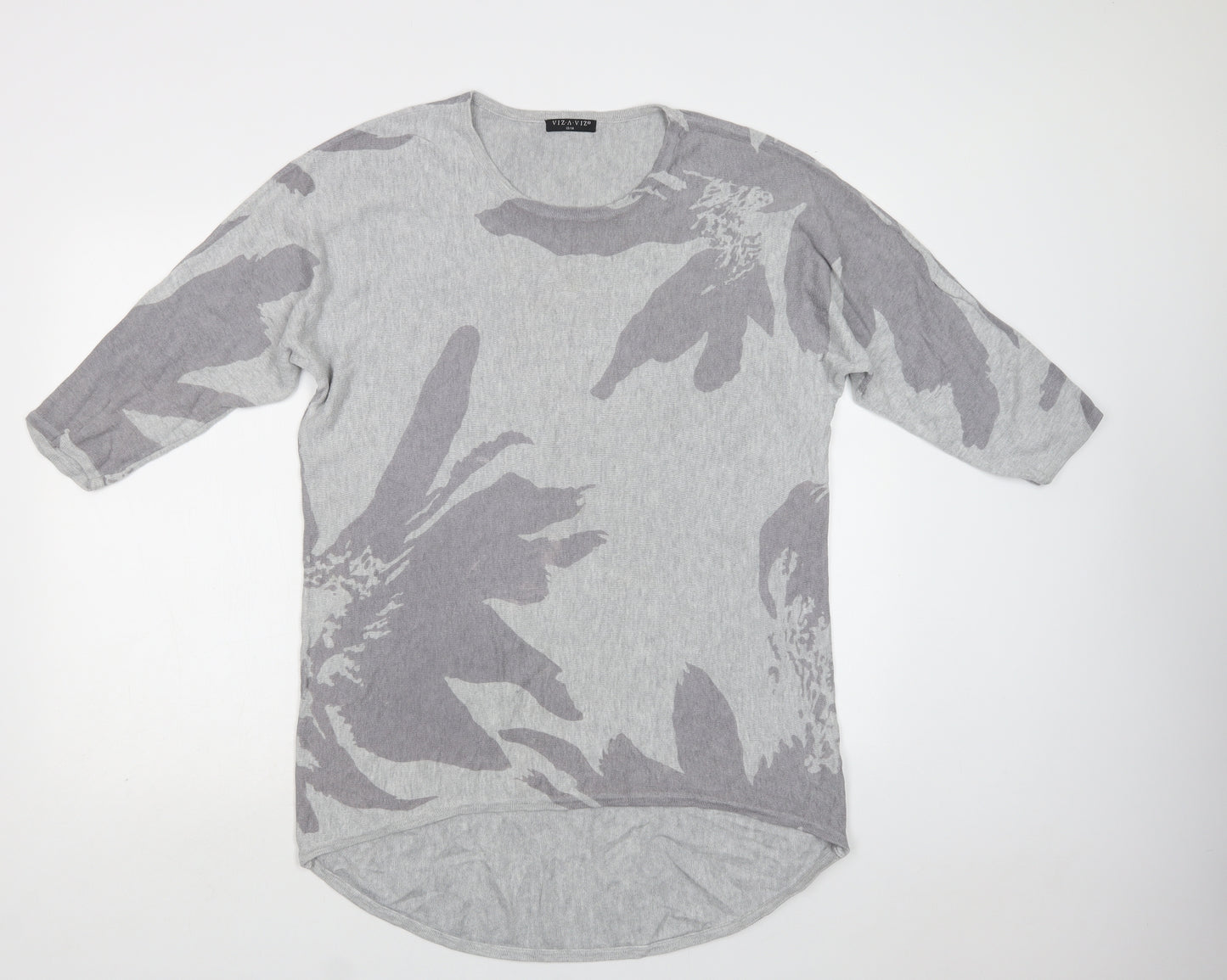 Viz a Viz Womens Grey Crew Neck Floral Viscose Tunic Jumper Size 14