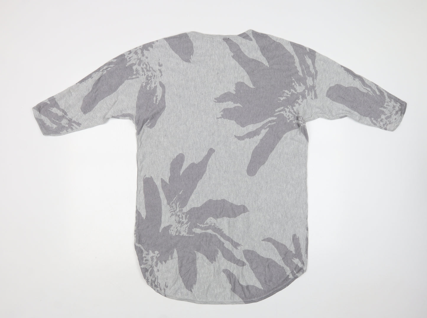 Viz a Viz Womens Grey Crew Neck Floral Viscose Tunic Jumper Size 14