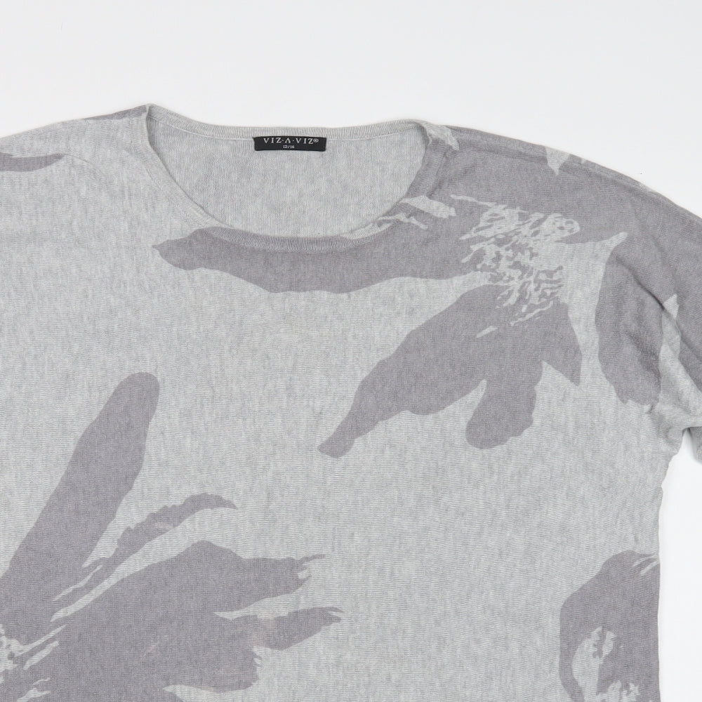 Viz a Viz Womens Grey Crew Neck Floral Viscose Tunic Jumper Size 14