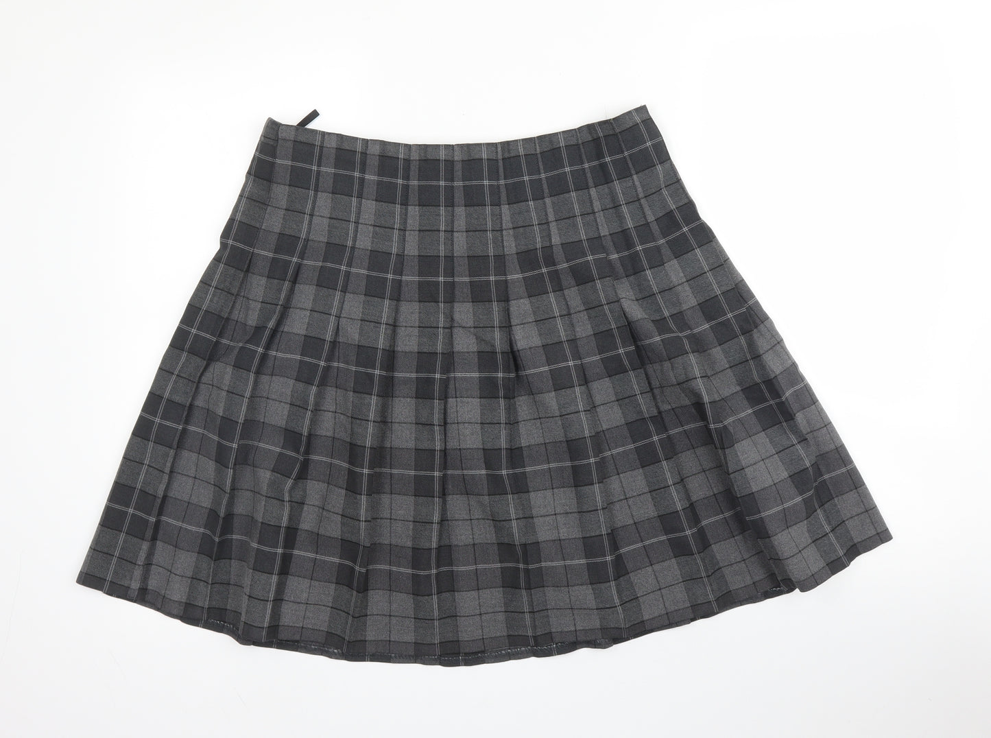 Trutex Womens Grey Plaid Viscose Pleated Skirt Size L   Zip