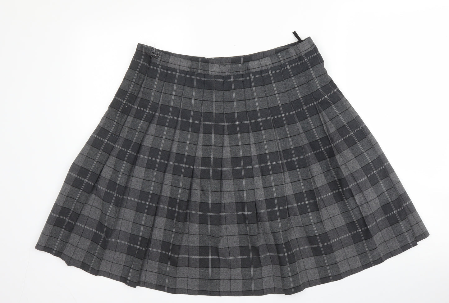 Trutex Womens Grey Plaid Viscose Pleated Skirt Size L   Zip
