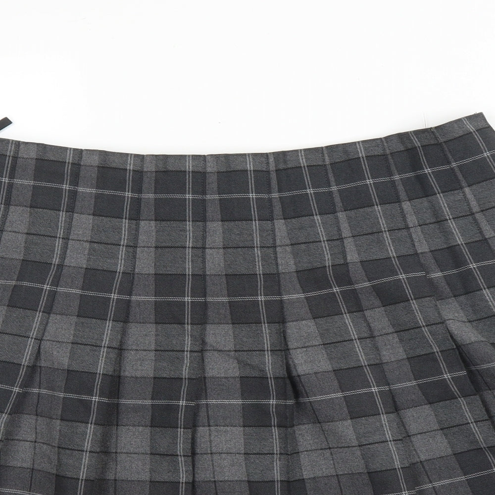 Trutex Womens Grey Plaid Viscose Pleated Skirt Size L   Zip
