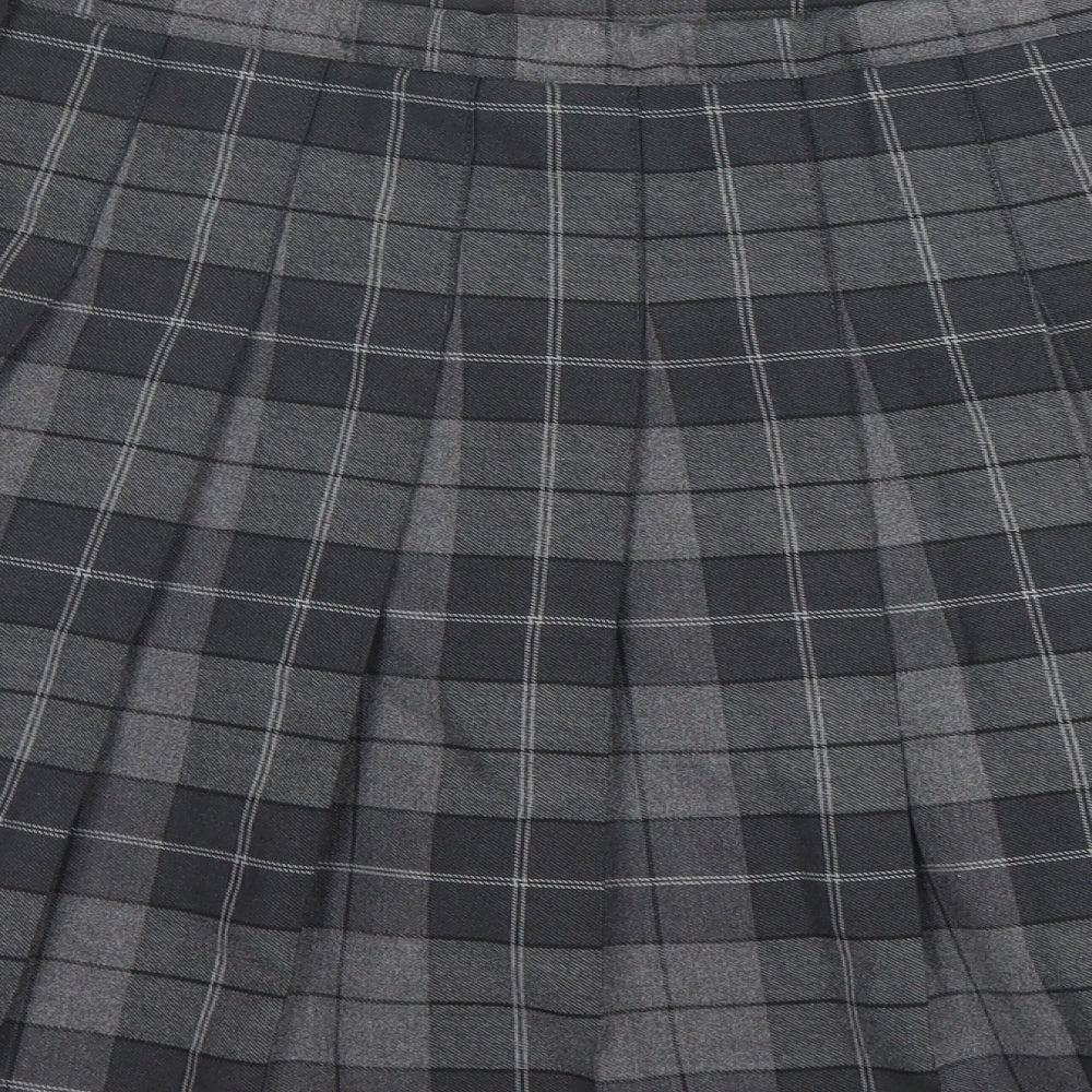 Trutex Womens Grey Plaid Viscose Pleated Skirt Size L   Zip