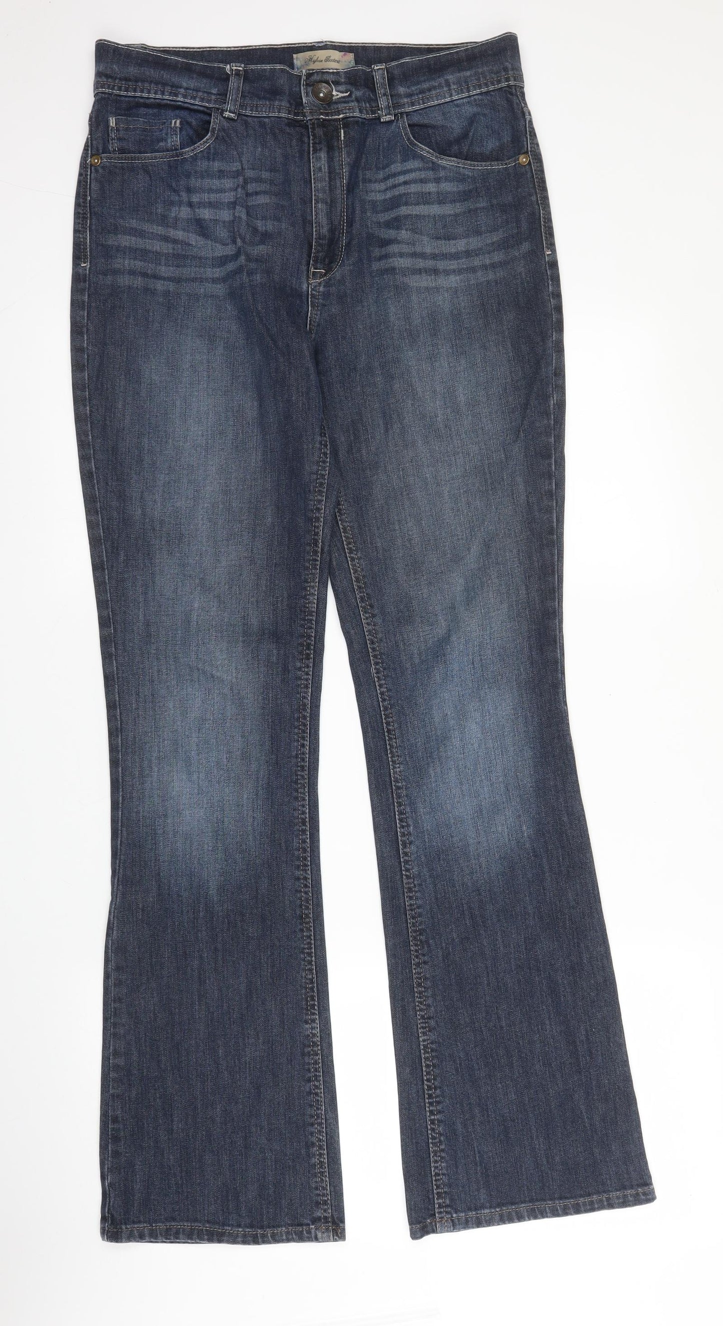 NEXT Womens Blue  Cotton Bootcut Jeans Size 12 L32 in Regular Zip