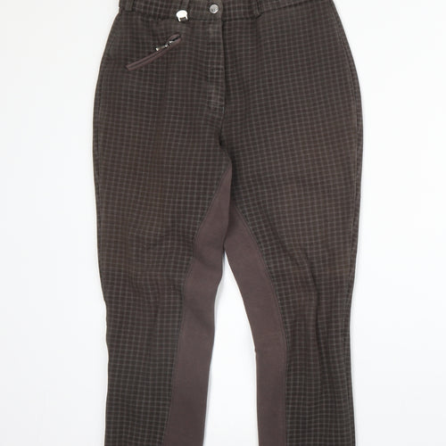 HY Womens Brown Check Cotton Capri Trousers Size 26 in L23 in Regular Zip