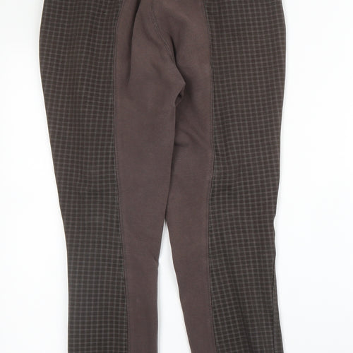 HY Womens Brown Check Cotton Capri Trousers Size 26 in L23 in Regular Zip