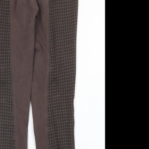 HY Womens Brown Check Cotton Capri Trousers Size 26 in L23 in Regular Zip