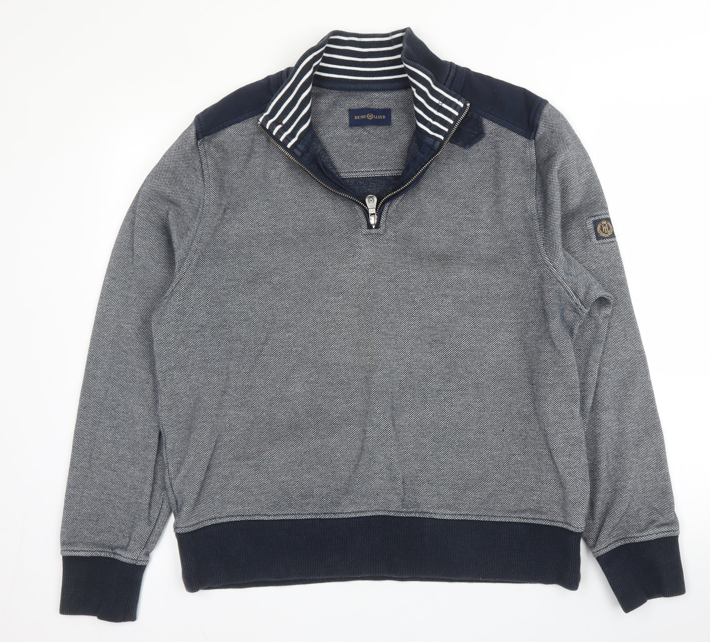 Henri Lloyd Mens Blue Collared  Cotton Pullover Jumper Size L
