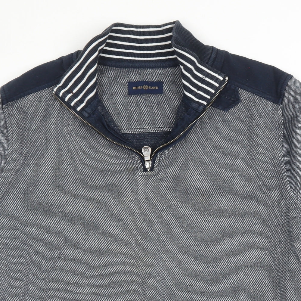 Henri Lloyd Mens Blue Collared  Cotton Pullover Jumper Size L