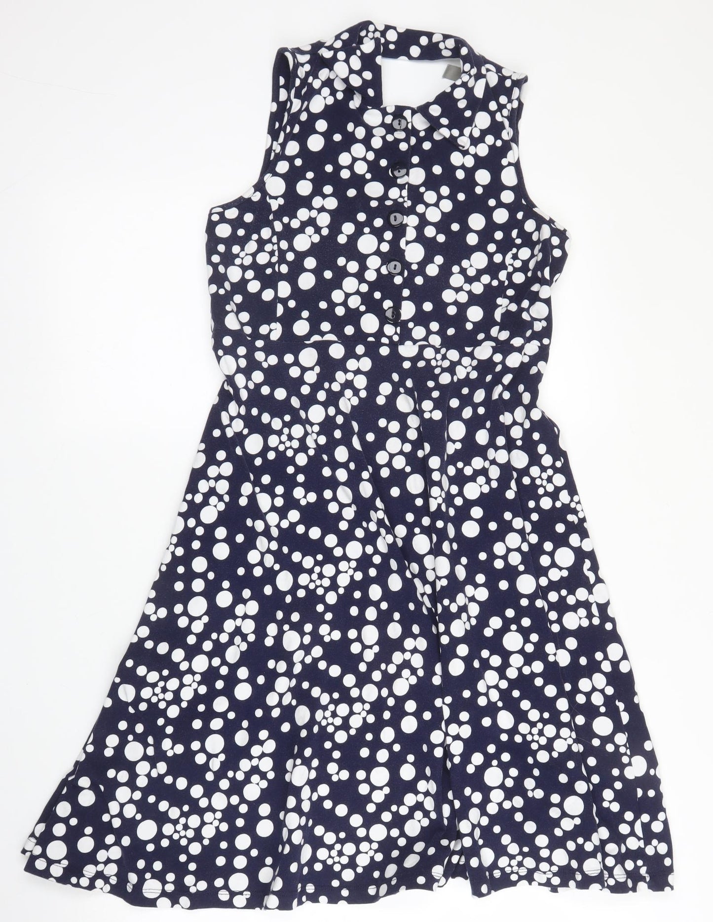 ASOS Womens Blue Polka Dot Cotton Fit & Flare  Size 8  Halter