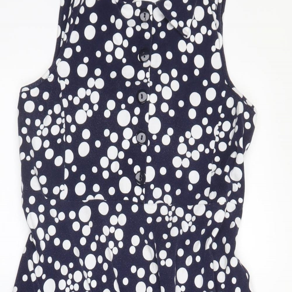 ASOS Womens Blue Polka Dot Cotton Fit & Flare  Size 8  Halter