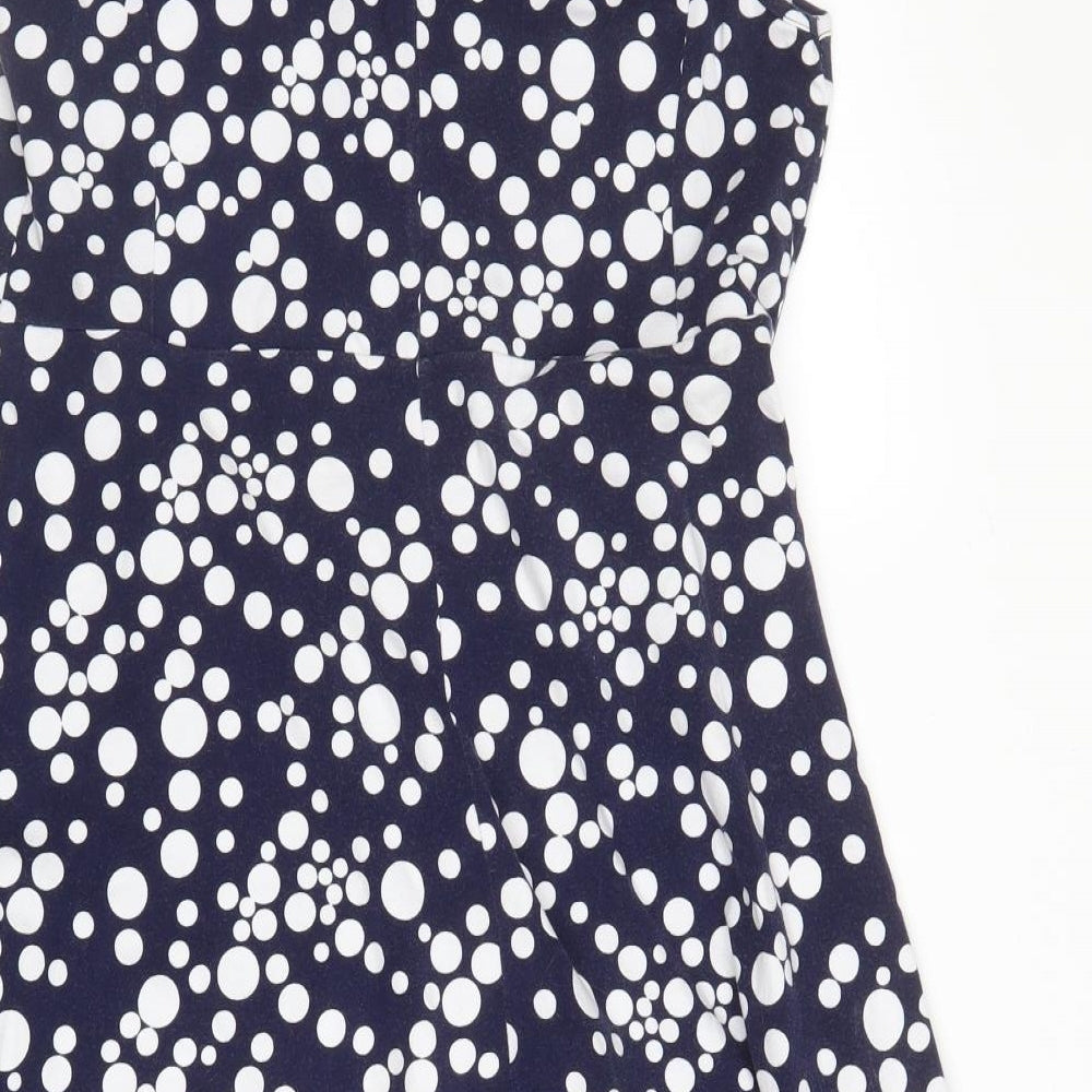 ASOS Womens Blue Polka Dot Cotton Fit & Flare  Size 8  Halter