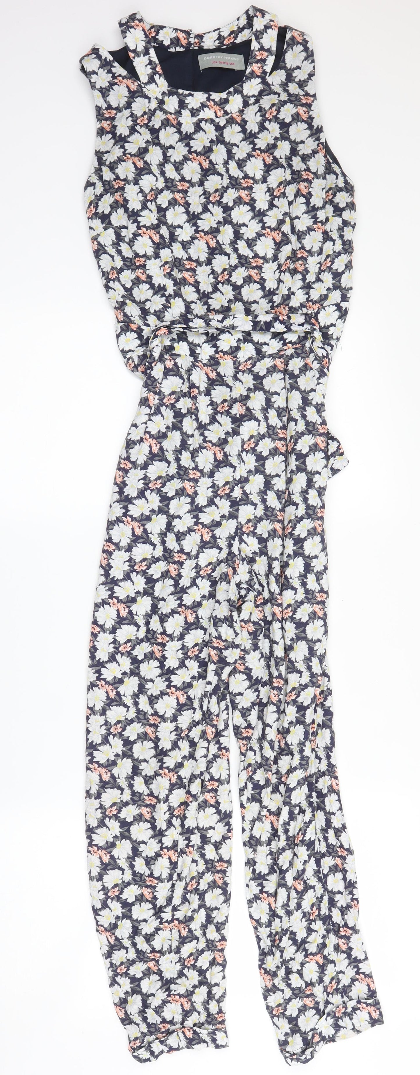 Dorothy Perkins Womens Blue Floral Viscose Jumpsuit One-Piece Size 8  Zip